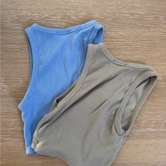 Zara women’s ribbed blue & olive green tank tops shirts size S/M small medium - Picture 2 of 5